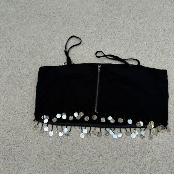 JASON WU Mother Of Pearl Beaded Sea Shell Linen Rayon Crop Top black NWT Size 8 - Picture 7 of 10